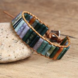 Charm Bracelets 4 13mm Cylindrical Onyx Strand Leather Bracelet Women Men Jewellery Bohemia Natural Stone Wrap