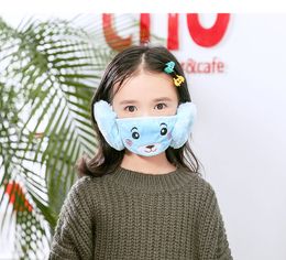 Child Cartoon Bear Face Mask 2 In 1 Cover Plush Ear Protective Thick Warm Kids Mouth Masks Cute Winter Mouth-Muffle With Earflap Sea Shipping RRC556