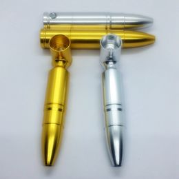 Mini Smoking Gold Silver Aluminium Alloy Bullet Cartridge Style Pipes Dry Herb Tobacco Philtre Portable Removable Tube Handpipes Cigarette Holder DHL