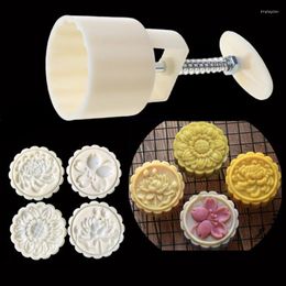 Baking Moulds 75g Mooncake Mold With 4 Sunflower Stamps Cookie Cutter Hand Press Green Bean Cake Pastry Mould DIY Bakeware Tool