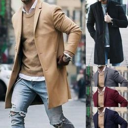 Casaco masculino de lã fashion manga longa casual casaco quente de lã grosso outono inverno sobretudo