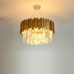 Chandeliers Gold Chrome Dimmable LED Round Oval Crystal Hanging Lamp Lustre Chandelier Indoor Lighting Suspension Luminaire Lampen For Foyer