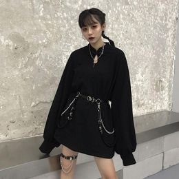 Women's Hoodies Harajuku Women Sweatshirt Punk Chinese Stand Collar Vintage Long Sleeve Black Hoodie Spring Loose Gothic Girls Streetwear