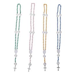 4 Colours Sublimation necklace Heat Transfer Pendant Rosary bead Necklace Cross Jesus Metal Pendants FY5341 tt1226