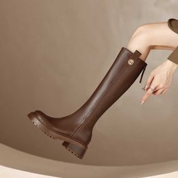 Top Boots shoes winter Round Head Thick Heel Back Zipper Slim Knight Full Soft Leather Small Bottom thigh High Knee Length Female 221226