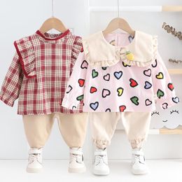 Clothing Sets Baby Girl Clothes Spring And Autumn Cute Cartoon Love Two-piece Cotton Long-sleeved Sweater Casual Suit