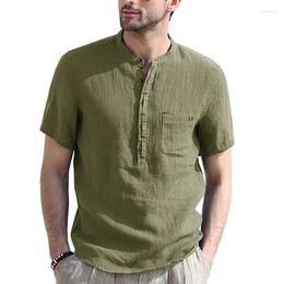 Men's Casual Shirts Henry Summer Solid Linen Short Sleeve Men's Shirt