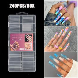 False Nails 240Pcs/Box French Long Coffin C Curved Acrylic Fake Nail Tips Square Transparent XXL Full/Half Cover Manicure