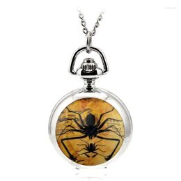 Pocket Watches Fashion Casual Silver Quartz & Fob Necklace Pendant Relogio De Bolso Enamel Women Watch Spider Pattern Lady Gift