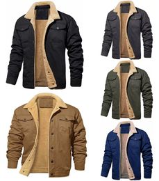 Men's Cotton Jackets Winter Fleece Lined Casual Warm Cargo Coat Working Jacket With Multi Pockets