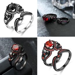 Wedding Rings Skull Ring Set For Women Men Punk Style Jewellery Charm Black Round Cubic Zirconia Valentine's Day Gifts Drop