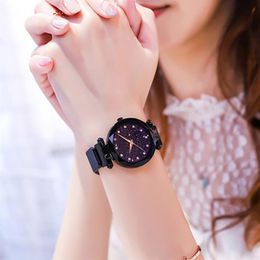 Women Watch Simple Style Stainless Steel Magnet Mesh Belt Watches Starry Sky Luxury Fashion Diamond Quartz Watches Reloj mujer206n
