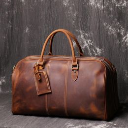 Duffel Bags Fashion Leather Travel Bag Genuine Duffle Handbag Carry On Weekend Top Layer Cowhide Travelling Tote 50cm