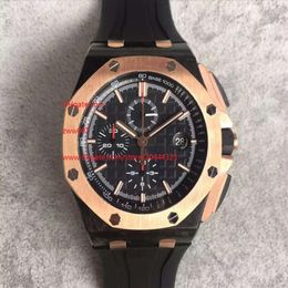 Factory Supplier Top quality 44mm Quartz Chronograph Black Dial Black Rubber Belt Pink Gold Stainless Men's Wat191U