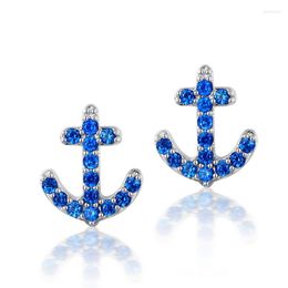Stud Earrings 925 Sterling Silver Anchor Design Blue Round Cut SONA Stone Fashion Jewellery Quality Is Very Good