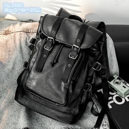 Factory outlet men shoulder bags outdoor sports fitness leisure leather backpack vertical high-capacity fashion study bag street trend leather handbag 7702#