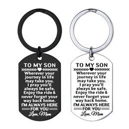 Gift from Mom Party Favour To My Son I Love You Keychain Stainless Steel Inspirational Quote Engraved Pendant Keyring Tags Present for Birthday Chrsitmas Holiday