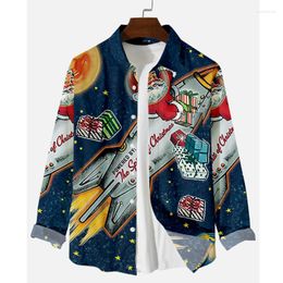 Men's Casual Shirts Fashion Plus Size Christmas For Men Santa Claus Elements 3D Digital Printing Trend Loose Long Sleeved Men's Shirt