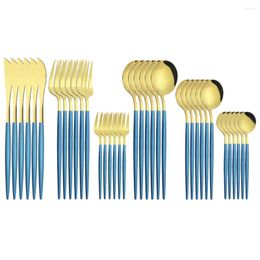 Dinnerware Sets 36Pcs Blue Gold Cutlery Set Knife Cake Fruit Fork Coffee Spoon Flatware Home Silverware Stainless Steel Tableware