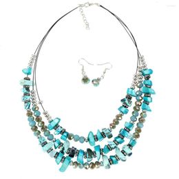 Necklace Earrings Set Bohemian Geometric Glass Bead Irregular Shell For Women Multilayer Vintage Necklaces African 2022