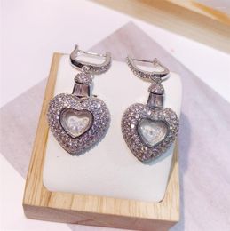 Stud Earrings Double Heart Love Stone Cuff Earring Tassel Moving Crystal Women Party Wedding Jewellery