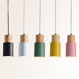 Pendant Lamps Nordic Lights LED Wood Loft Hanging Lamp Colorful Aluminum DecorationLighting Fixtures For Kitchen Restaurant E27