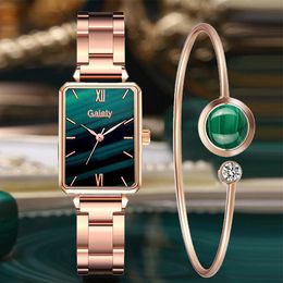 Gaiety Brand Women Watches Fashion Green Dial Square Ladies Quartz Wrist Watch Bracelet Simple Dress Luxury Watches For Women253e