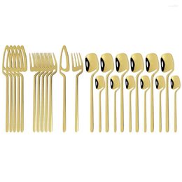Dinnerware Sets 24Pcs Gold Mirror Cutlery Set 18/10 Stainless Steel Knife Fork Spoon Dinner Kitchen Flatware Tableware