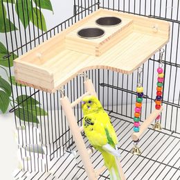 Other Bird Supplies Pet Parrot Playground With 2 Cups Toys Feeder Desk Swing Climbing Hanging Ladder Bridge Wood Cockatiel Playstand