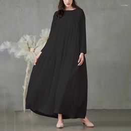 Casual Dresses Ruffle Woman Dress Spring Sundress 2022 Solid Women Long Sleeve Maxi Vestidos Female O Neck Robe D