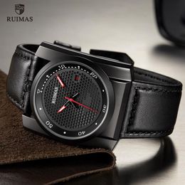 2020 RUIMAS Luxury Automatic Watches Men Square Dial Analogue Mechanical Watch Black Leather Wristwatch Relogios Masculino Clock 62718