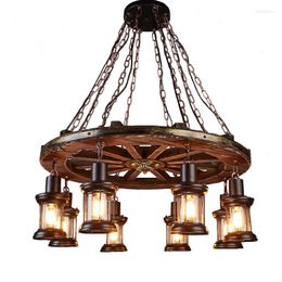 Pendant Lamps Loft Big Chandelier Industrial Wind Retro Living Room Restaurant Clothing Store Disc 8 Head Solid Wood Lamp Nordic Nostalgia