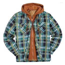 Men's Casual Shirts Flannel Plaid Big And Tall Winter Coats For Men Quilted Thicken Lined Shirt Full Zip Hooded Jacket2798