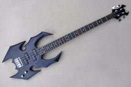 Factory Custom 4 Strings Bass Black Electric Guitar com forma insual de forma cromada hardwares de pau -rosa de pau -rosa Oferta personalizada