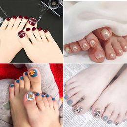 False Nails 24pcs Crystal Foot Toenail Tips Set Loose Powder Moon Rhinestone Full Cover Fake Toe Nail DIY Manicure Decoration