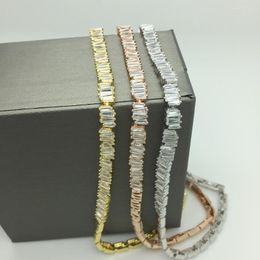 Choker Elegant Design Fashion Trendy Accessories Copper Metal Cubic Zironia Baguette T Clear Stone Short Necklace For Women