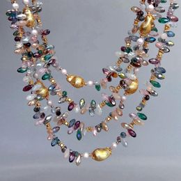Choker Y.YING 4 Strands Multi Colour Crystal Brushed Bead White Pearl Statement Necklace Jewellery For Women Girls