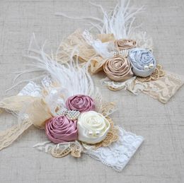 Hair Accessories Baby Girl Vintage Lace Headband With Pears Feather Infant Po Show Bands Toddler Birthday Baptism Flower Head