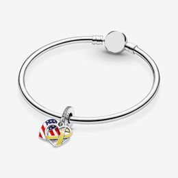 Silver charms bracelet bangles beads Heart shaped flag and commemorative ribbon pendant DIY fit pandora designer jewelry women man Fashion accessories gift