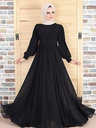 Ethnic Clothing Muslim Solid Hijab Dress For Women Eid Mubarak Djellaba Dubai Fashion High Density Double Chiffon Party Gown Islam Belted
