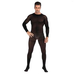 Men's Body Shapers Men's One-piece Stockings Long Sleeve Club Open File Sexy Pajamas JJ Set Of Sex Perspective Suit Mesh Hollow