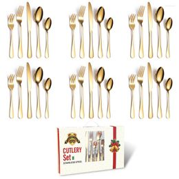 Dinnerware Sets 30PCS Cutlery Set Stainless Steel Flatware Christmas Gift Carton Polished Knife Fork Spoon For 6 Dishwasher Safe