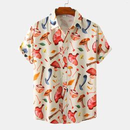 Men's Casual Shirts Beach Attire Men Male Summer Mushroom Print Shirt Short Sleeve Turn Down Collar Workout Clothes