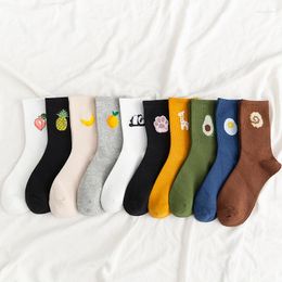 Men's Socks 5 Pairs/Pack Unisex Funny Fruit Men Harajuku Colorful Mid 100 Cotton Kawaii Size 35-42