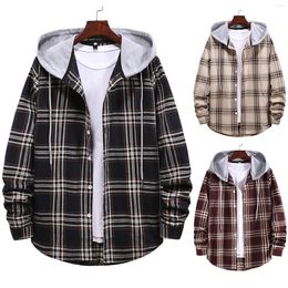 Men's Hoodies Fashion Coat Hooded And Plaid Long Sleeve Shirt Jacket High Quality Men Sweatershirt Outwear