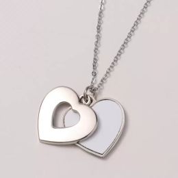 Sublimation Heart Shaped Hollow Necklace Party Favour Alloy LOVE Jewellery Pendant with Flat Chain Romantic Valentine Day Gift