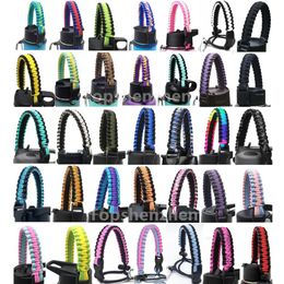 35Colors Paracord Handle Fits Wide Mouth Water Bottle Thermo Flask Reusable Sport Bottles Handles Accessories Survival Cord With Safety Ring