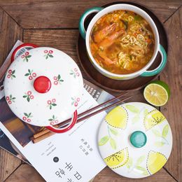 Bowls JSWORK Ceramic Fast Noodles Ramen Bowl Tableware Dinnerware Soup With Lid Dish Sugar Large Japanese Rice Mixing Handle