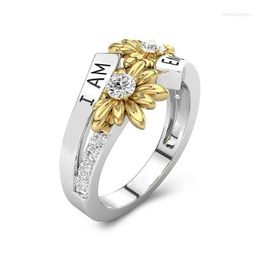 Cluster Rings Exquisite Women's Fashion Party Gift Sunflower Daisy English Two-color Ring Size 5-11