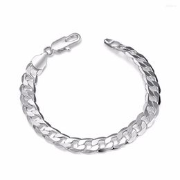 Link Bracelets Wholesale Plated Silver Bracelet Fashion Jewellery 8mm Flat KDH246